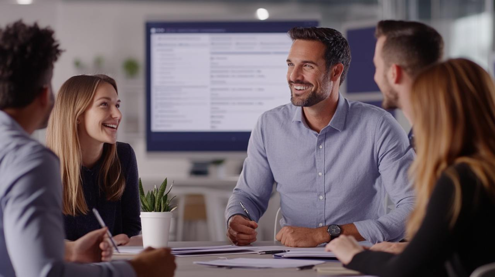 Команда обсуждает стратегию продаж с использованием CRM